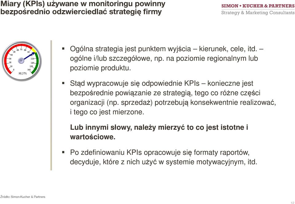 Stąd wypracowuje się odpowiednie KPIs konieczne jest bezpośrednie powiązanie ze strategią, tego co różne części organizacji (np.