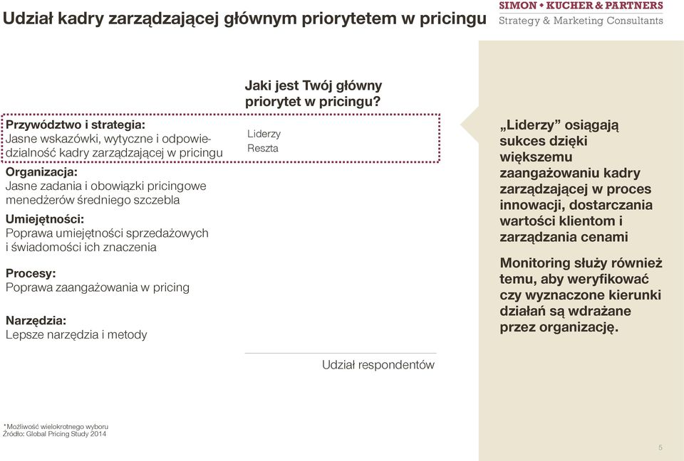 Poprawa umiejętności sprzedażowych i świadomości ich znaczenia Procesy: Poprawa zaangażowania w pricing Narzędzia: Lepsze narzędzia i metody Liderzy Reszta 25% 19% 17% 17% 34% 26% 33% 29% 39% 68%