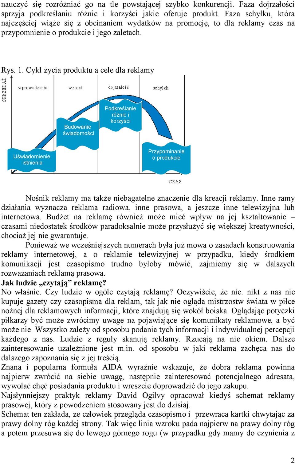 Cykl życia produktu a cele dla reklamy Budowanie świadomości Podkreślanie różnic i korzyści Uświadomienie istnienia Przypominanie o produkcie Nośnik reklamy ma także niebagatelne znaczenie dla