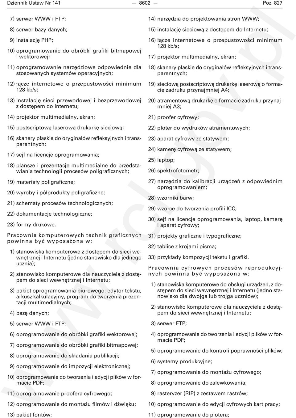 operacyjnych; 12) łącze internetowe o przepustowości minimum 128 kb/s; 13) instalację sieci przewodowej i bezprzewodowej z dostępem do Internetu; 14) projektor multimedialny, ekran; 15) postscriptową