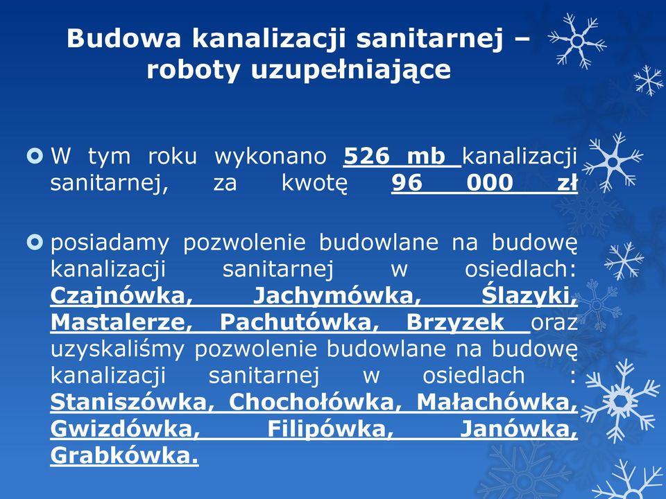 Jachymówka, Ślazyki, Mastalerze, Pachutówka, Brzyzek oraz uzyskaliśmy pozwolenie budowlane na budowę