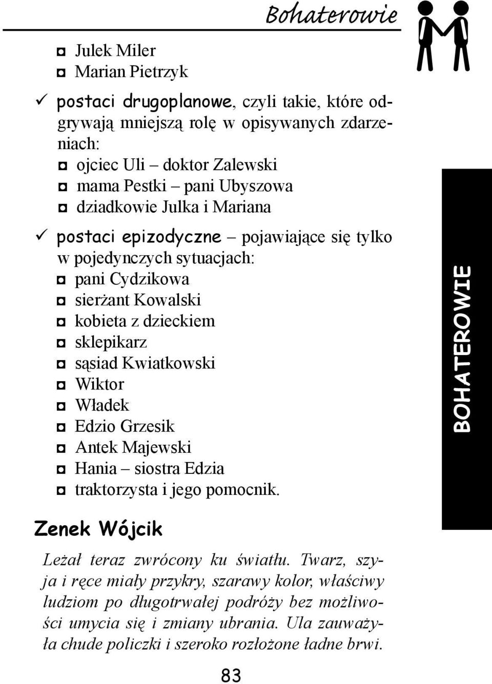 Kwiatkowski Wiktor Władek Edzio Grzesik Antek Majewski Hania siostra Edzia traktorzysta i jego pomocnik. BOHATEROWIE Zenek Wójcik Leżał teraz zwrócony ku światłu.