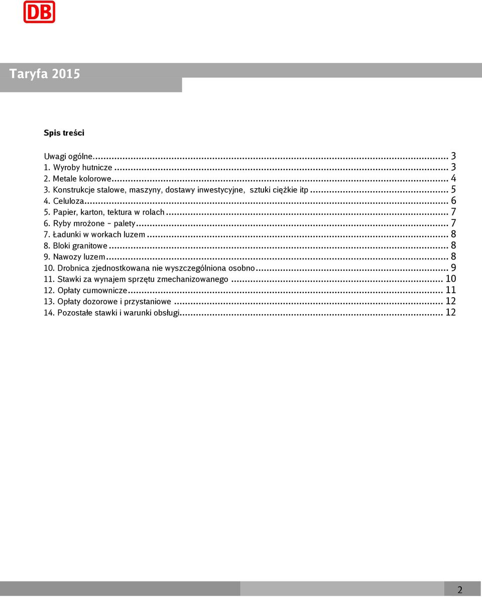 Ryby mrożone palety... 7 7. Ładunki w workach luzem... 8 8. Bloki granitowe... 8 9. Nawozy luzem... 8 10.