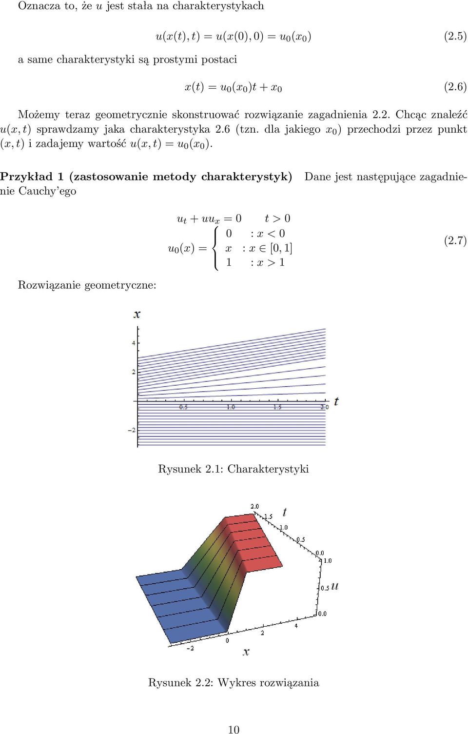 6 (tzn. dla jakiego x 0 ) przechodzi przez punkt (x, t) i zadajemy wartość u(x, t) = u 0 (x 0 ).