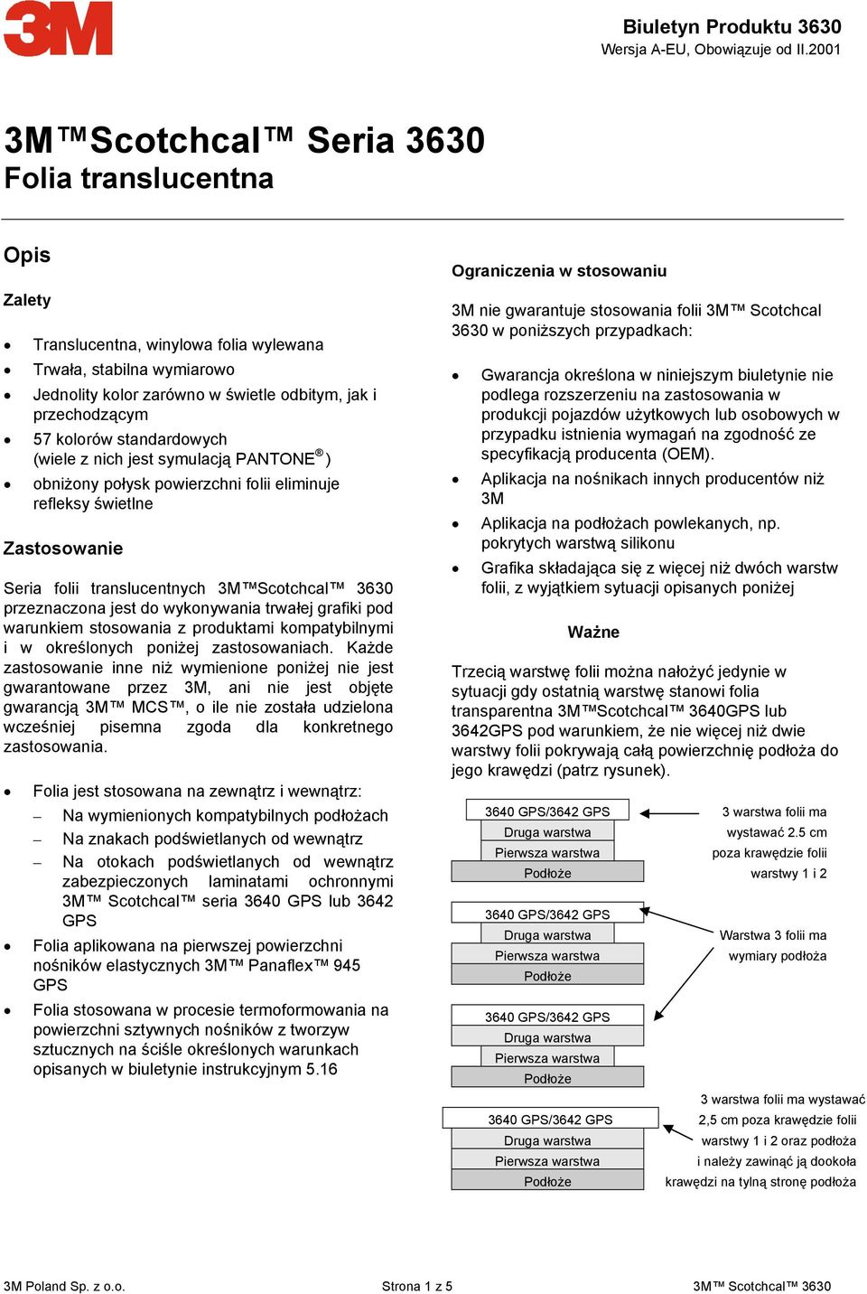 standardowych (wiele z nich jest symulacją PANTONE ) obniżony połysk powierzchni folii eliminuje refleksy świetlne Zastosowanie Seria folii translucentnych M Scotchcal 0 przeznaczona jest do