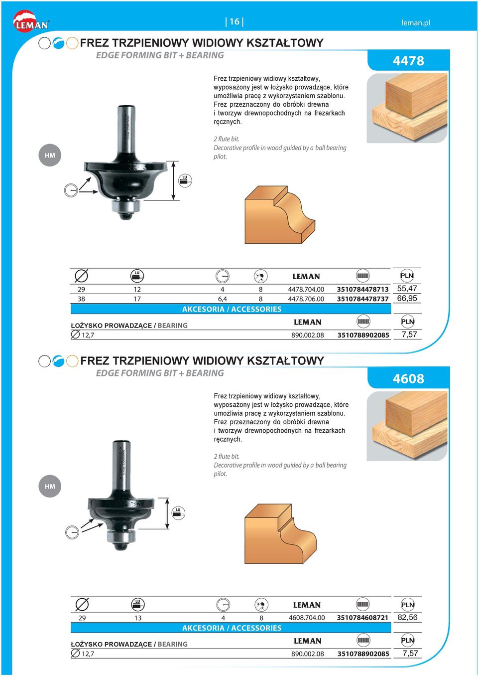 00 3510784478713 38 17 6,4 8 4478.706.00 3510784478737 AKCESORIA / ACCESSORIES ŁOŻYSKO PROWADZĄCE / BEARING 12,7 890.002.