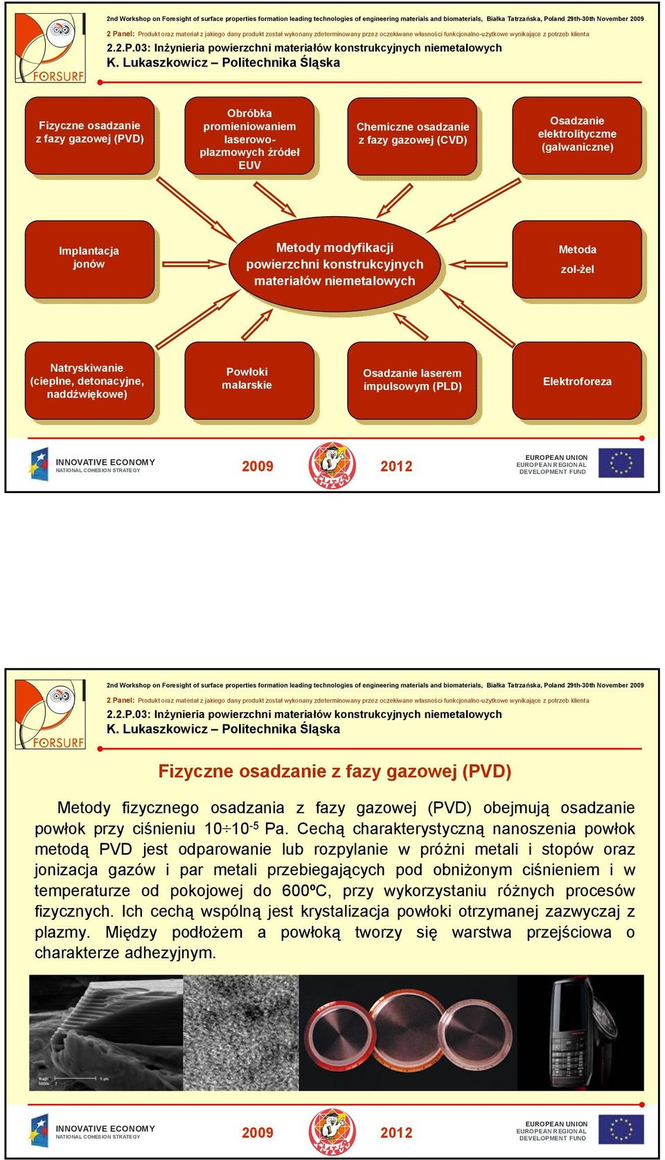 Fizyczne osadzanie z fazy gazowej (PVD) Metody fizycznego osadzania z fazy gazowej (PVD) obejmują osadzanie powłok przy ciśnieniu 10 10 - Pa.
