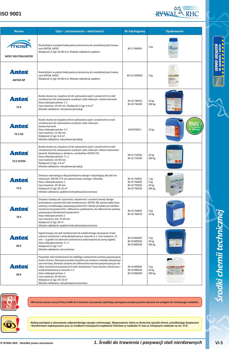 Metoda nakładania: pędzlem 84 17 000002 2 kg MOST NEUTRALIZATOR ANTOX NP Neutralizator w postaci bi Metoda nakładania: pędzlem 84 10 1000002 2 kg 73 E Bardzo skuteczny, rozpylany żel do wytrawiania