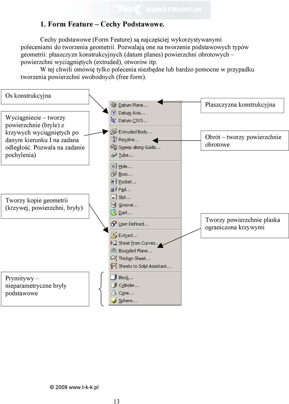 W tej chwili omówię tylko polecenia niezbędne lub bardzo pomocne w przypadku tworzenia powierzchni swobodnych (free form).