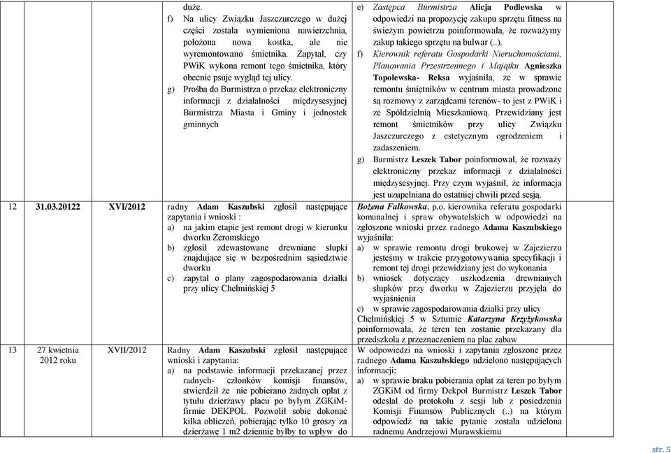 g) Prośba do Burmistrza o przekaz elektroniczny informacji z działalności międzysesyjnej Burmistrza Miasta i Gminy i jednostek gminnych 12 31.03.