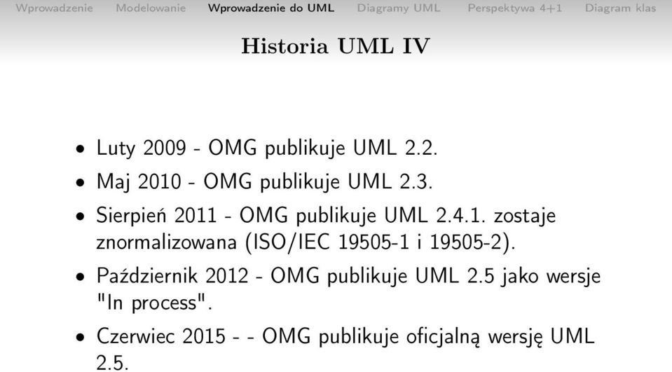 Październik 2012 - OMG publikuje UML 2.5 jako wersje "In process".