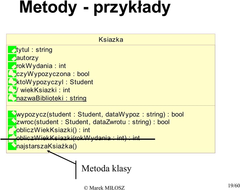 Student, datawypoz : string) : bool zwroc(student : Student, datazwrotu : string) : bool