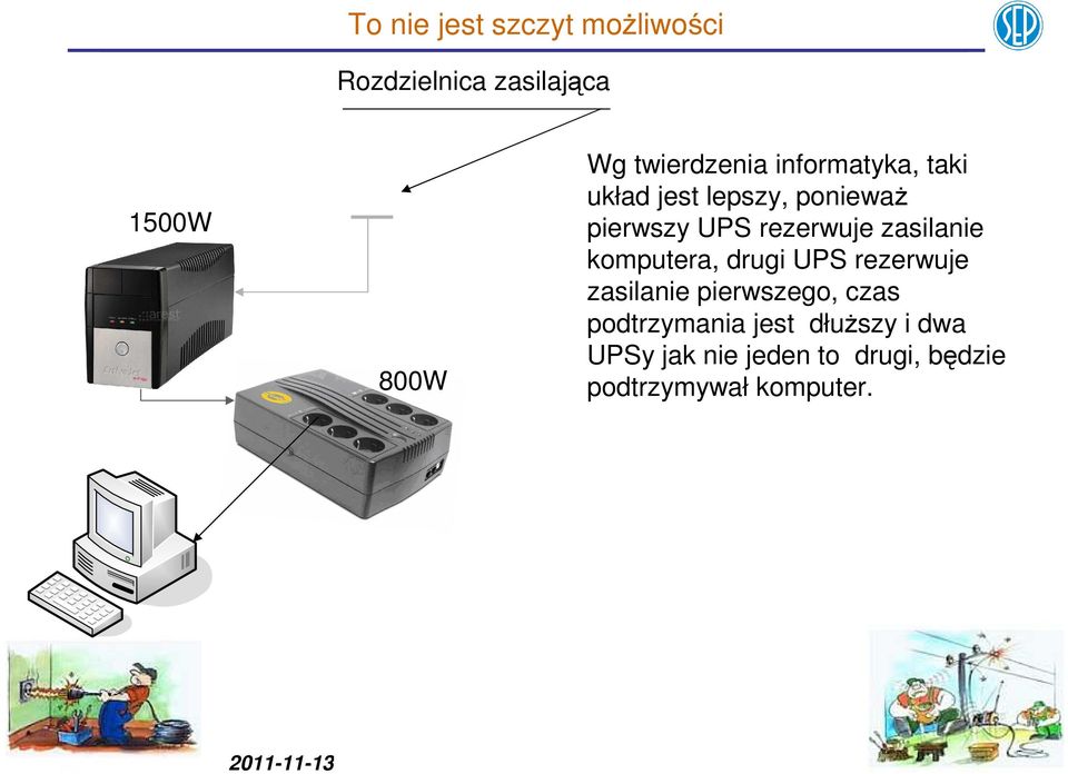 komputera, drugi UPS rezerwuje zasilanie pierwszego, czas podtrzymania jest