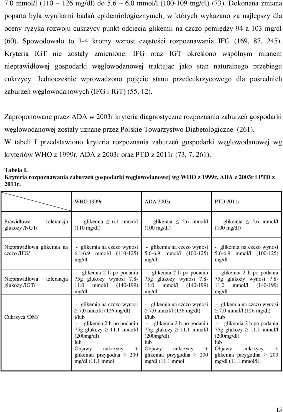 Spowodowało to 3-4 krotny wzrost częstości rozpoznawania IFG (169, 87, 245). Kryteria IGT nie zostały zmienione.