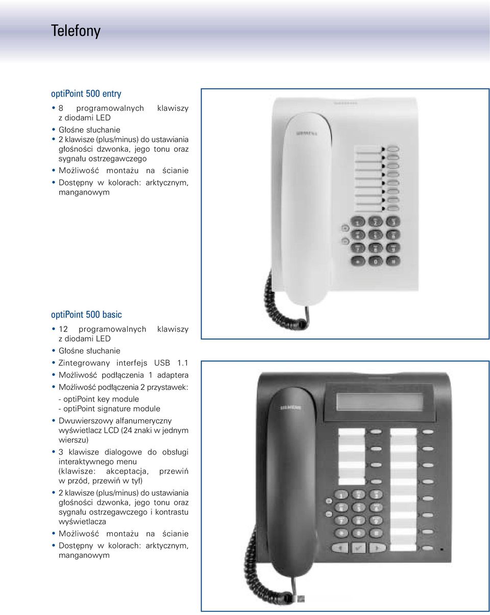 1 Mo liwoêç pod àczenia 1 adaptera Mo liwoêç pod àczenia 2 przystawek: - optipoint key module - optipoint signature module