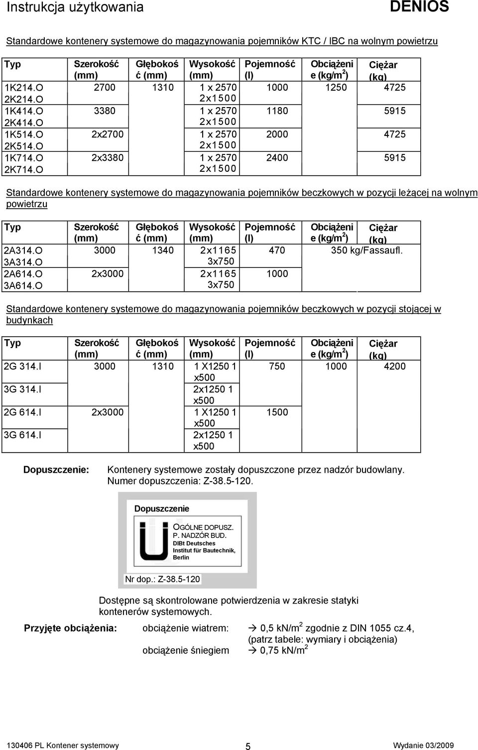 4725 1180 5915 2000 4725 2400 5915 Standardowe kontenery systemowe do magazynowania pojemników beczkowych w pozycji leżącej na wolnym powietrzu Typ 2A314.O 3A314.O 2A614.O 3A614.