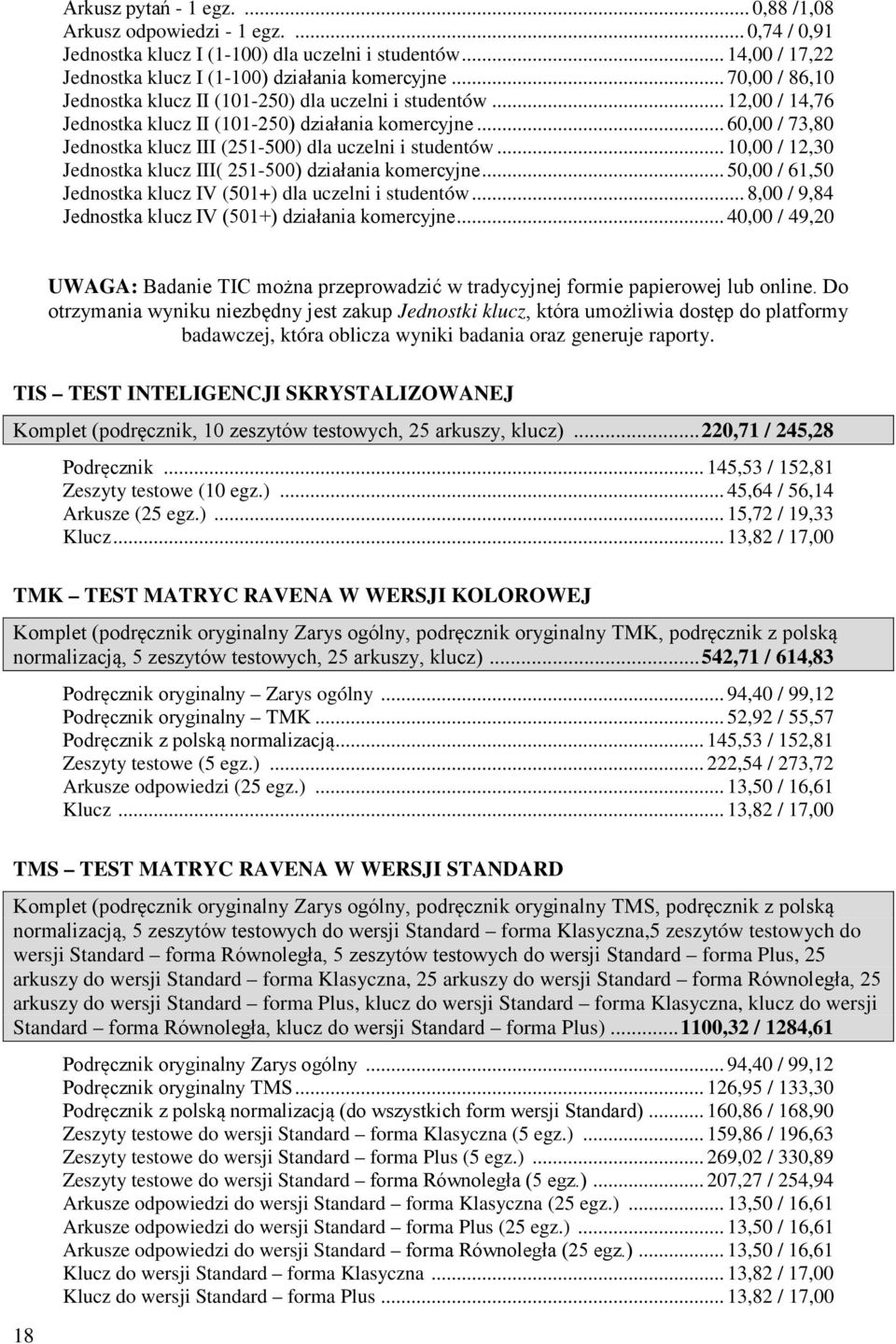 .. 60,00 / 73,80 Jednostka klucz III (251-500) dla uczelni i studentów... 10,00 / 12,30 Jednostka klucz III( 251-500) działania komercyjne.