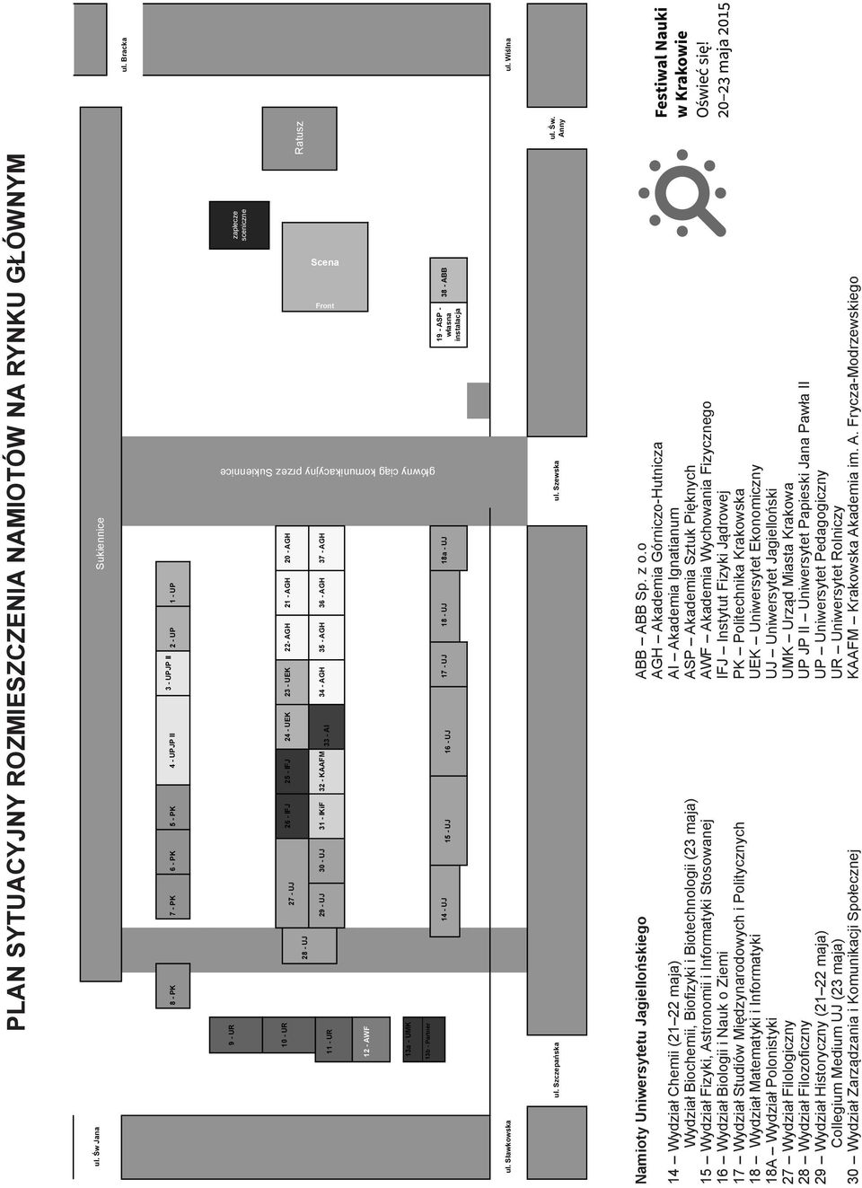 Wiślna 20 - AGH 29 - UJ 30 - UJ 31 - IKiF 32 - KAAFM 34 - AGH 35 - AGH 33 - AI 11 - UR 12 - AWF 13a - UMK 13b - Partner 38 - ABB 19 - ASP - własna instalacja 17 - UJ 18 - UJ 18a - UJ 15 - UJ 16 - UJ