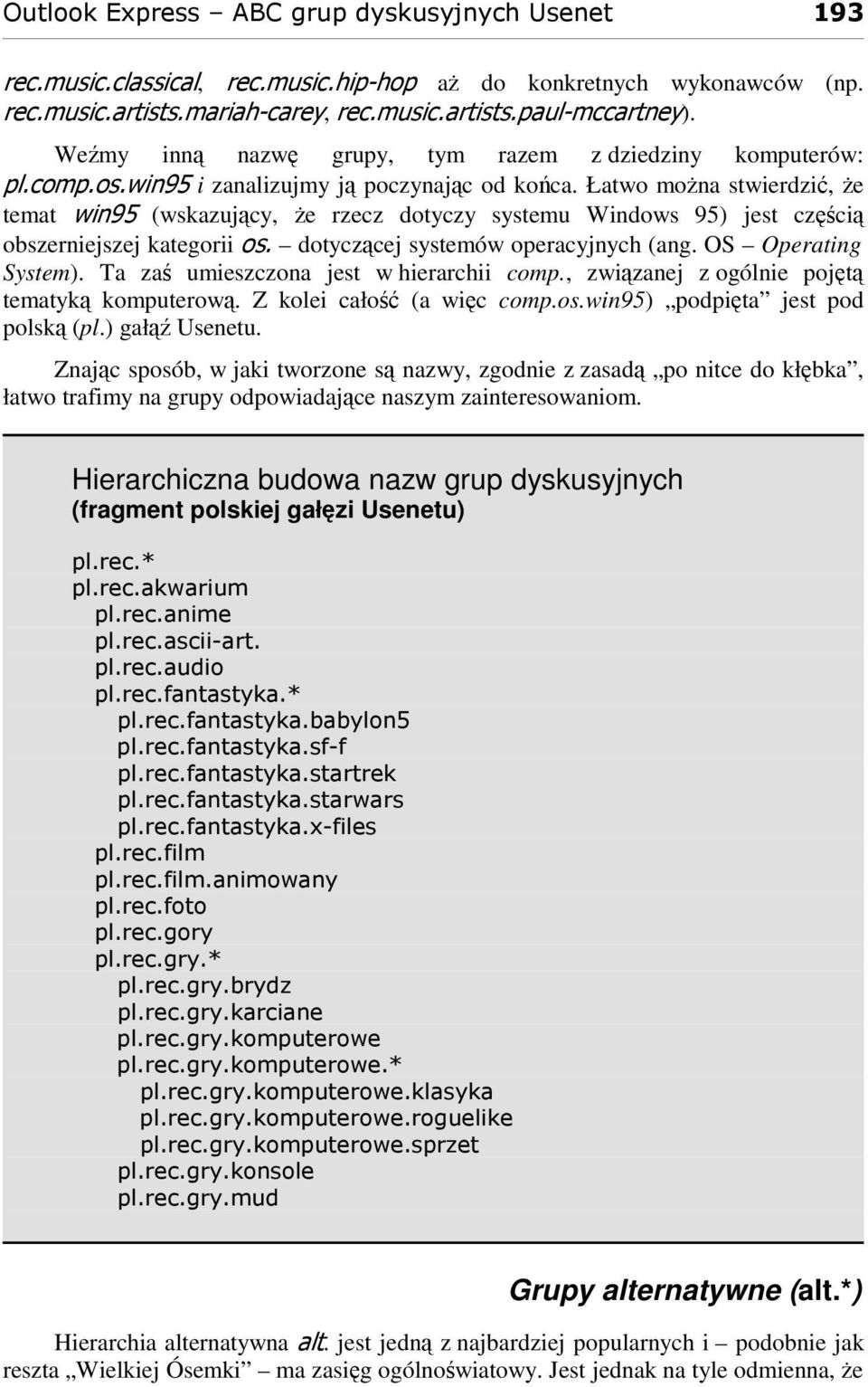 Ta za umieszczona jest w hierarchii comp., zwizanej z ogólnie pojt tematyk komputerow. Z kolei cało (a wic comp.os.win95) podpita jest pod polsk (pl.) gał Usenetu.