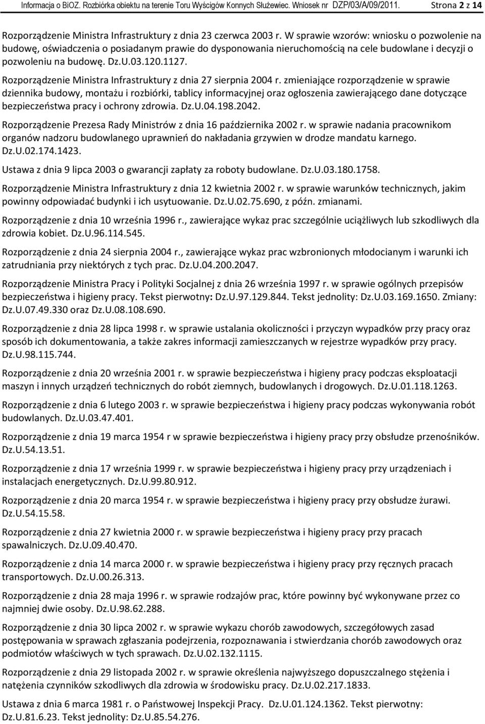 Rozporządzenie Ministra Infrastruktury z dnia 27 sierpnia 2004 r.