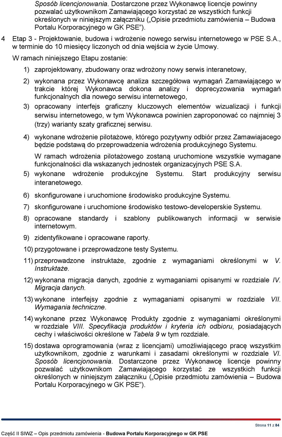 Korporacyjnego w GK PSE ). 4 Etap 3 - Projektowanie, budowa i wdrożenie nowego serwisu internetowego w PSE S.A., w terminie do 10 miesięcy liczonych od dnia wejścia w życie Umowy.