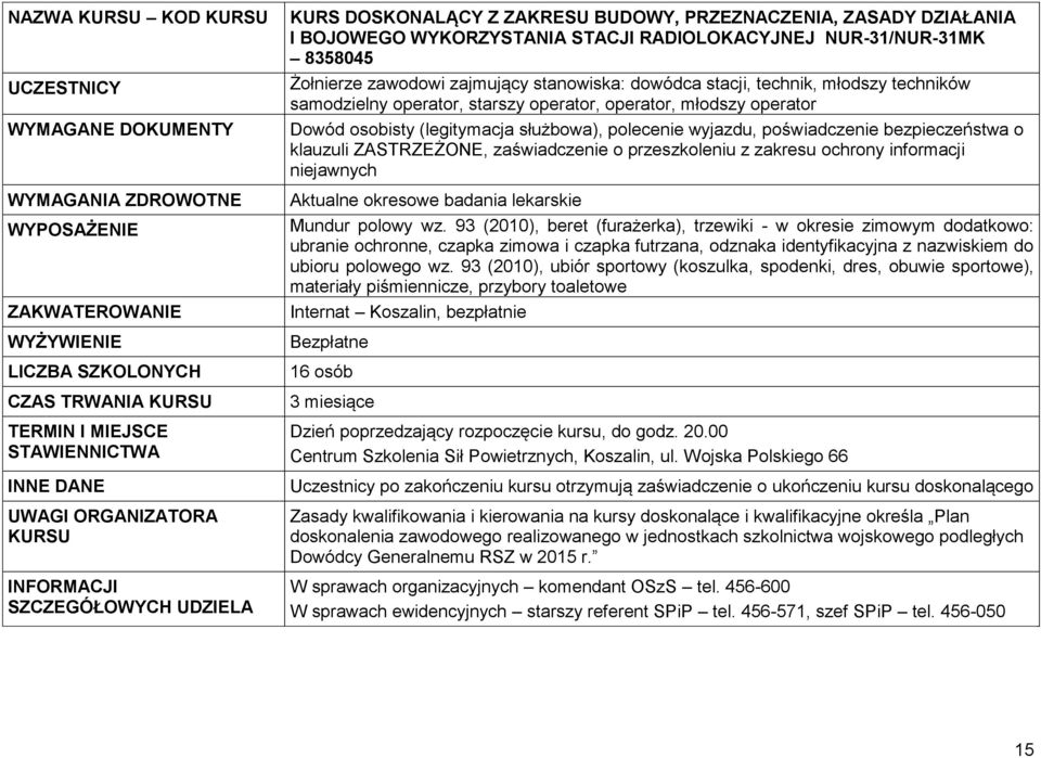 wyjazdu, poświadczenie bezpieczeństwa o klauzuli ZASTRZEŻONE, zaświadczenie o przeszkoleniu z zakresu ochrony informacji niejawnych Mundur polowy wz.