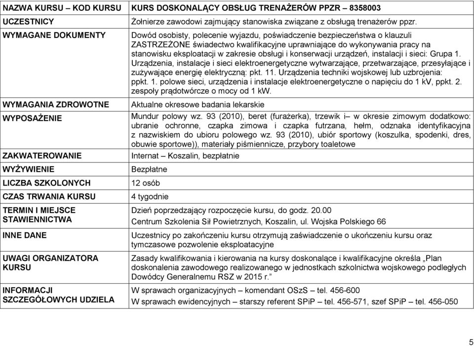 konserwacji urządzeń, instalacji i sieci: Grupa 1. Urządzenia, instalacje i sieci elektroenergetyczne wytwarzające, przetwarzające, przesyłające i zużywające energię elektryczną: pkt. 11.