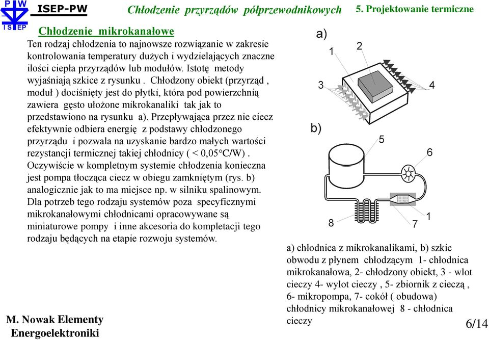 Chłodzony obiekt (przyrząd, moduł ) dociśnięty jest do płytki, która pod powierzchnią zawiera gęsto ułożone mikrokanaliki tak jak to przedstawiono na rysunku a).