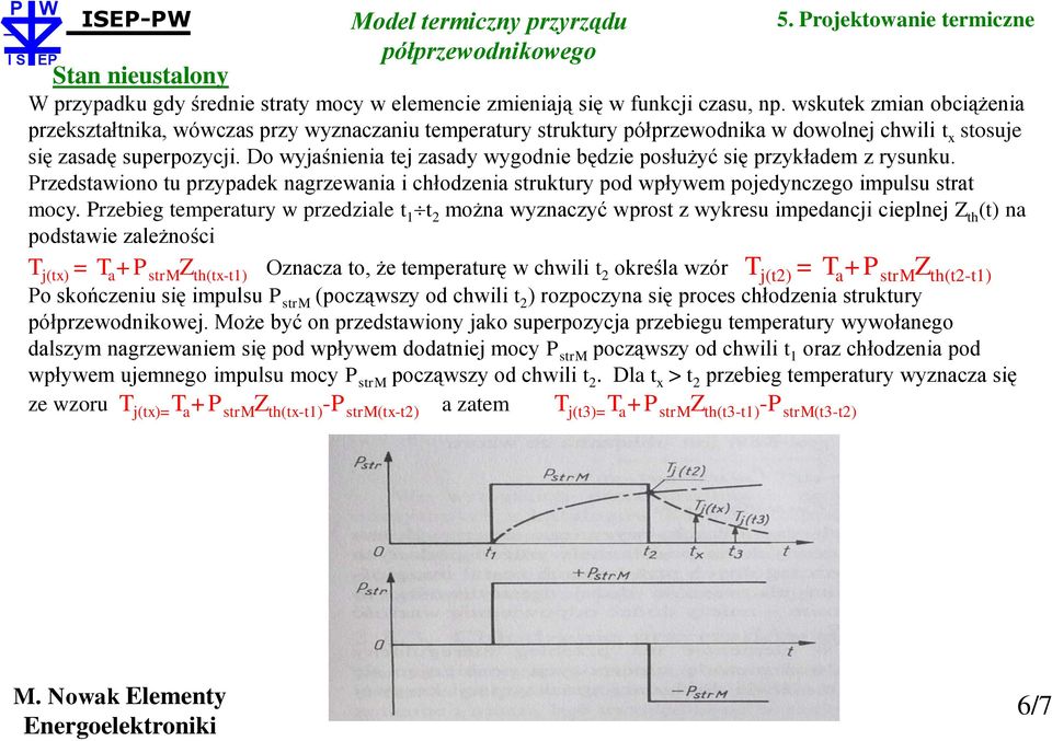 Do wyjaśnienia tej zasady wygodnie będzie posłużyć się przykładem z rysunku. Przedstawiono tu przypadek nagrzewania i chłodzenia struktury pod wpływem pojedynczego impulsu strat mocy.