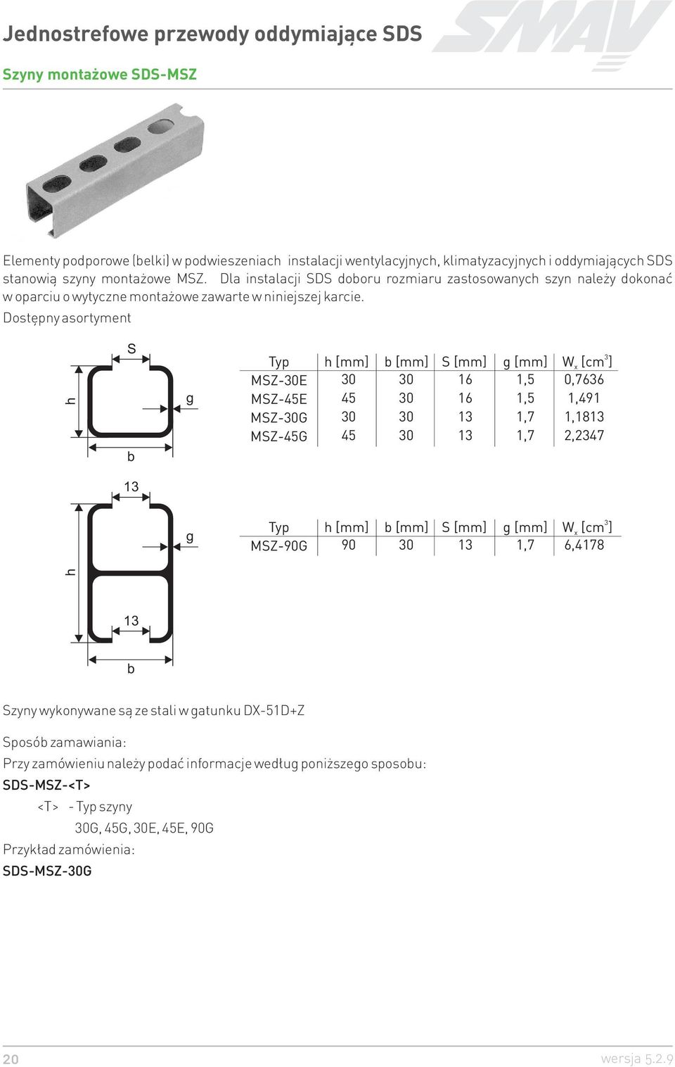 Dostêpny asortyment h S b g Typ MSZ-30E MSZ-45E MSZ-30G MSZ-45G h [mm] b [mm] S [mm] g [mm] 30 45 30 45 30 30 30 30 16 16 13 13 1,5 1,5 1,7 1,7 3 W x [cm ] 0,7636 1,491 1,1813 2,2347 13 g Typ