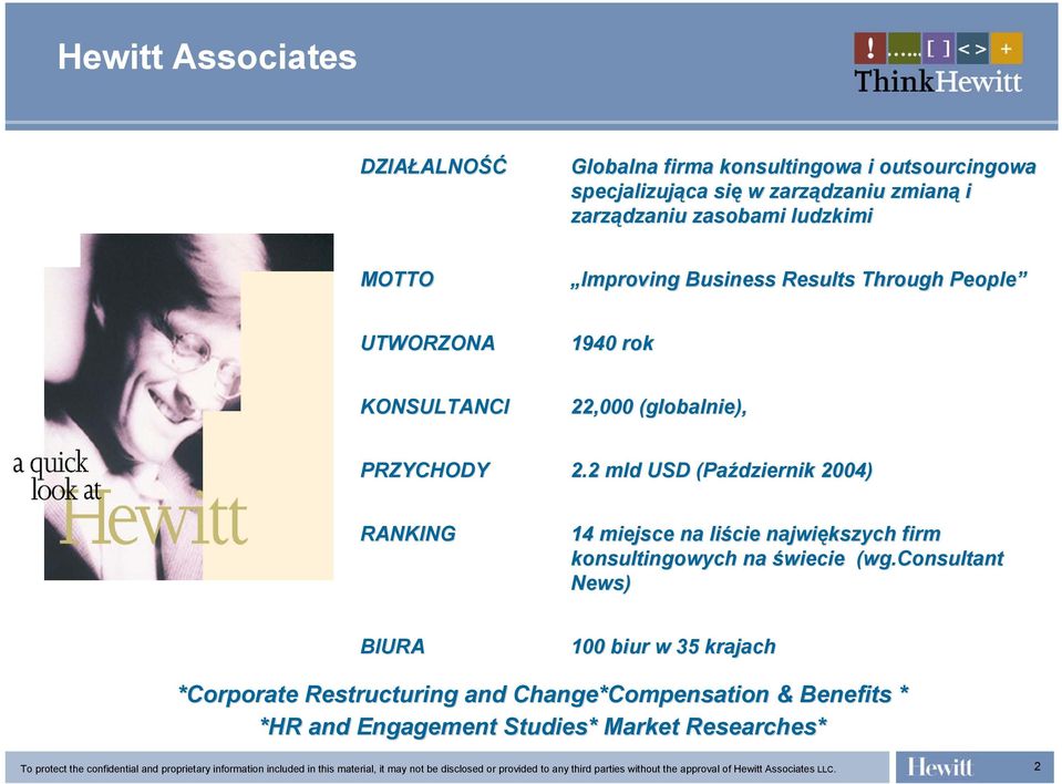 PRZYCHODY 2.2 mld USD (Pa( Październik 2004) RANKING 14 miejsce na liście największych firm konsultingowych na świecie (wg.