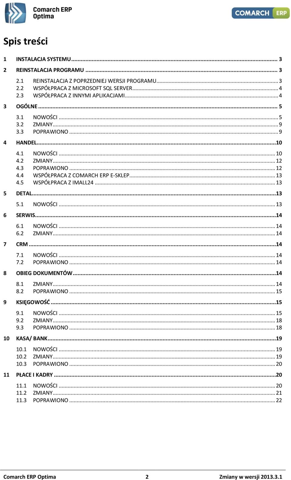 5 WSPÓŁPRACA Z IMALL24... 13 5 DETAL...13 5.1 NOWOŚCI... 13 6 SERWIS...14 6.1 NOWOŚCI... 14 6.2 ZMIANY... 14 7 CRM...14 7.1 NOWOŚCI... 14 7.2 POPRAWIONO... 14 8 OBIEG DOKUMENTÓW...14 8.1 ZMIANY... 14 8.2 POPRAWIONO... 15 9 KSIĘGOWOŚĆ.