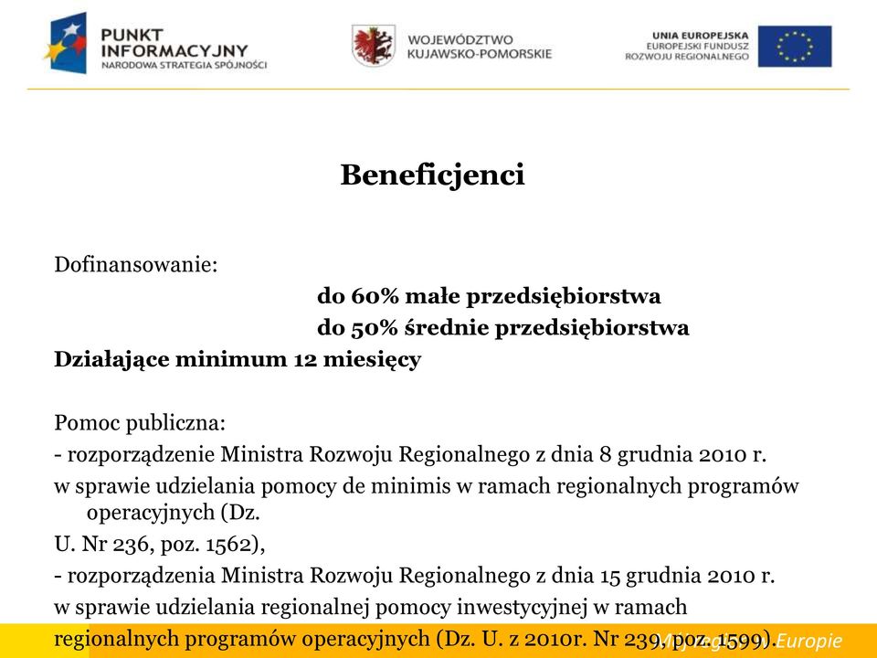 w sprawie udzielania pomocy de minimis w ramach regionalnych programów operacyjnych (Dz. U. Nr 236, poz.