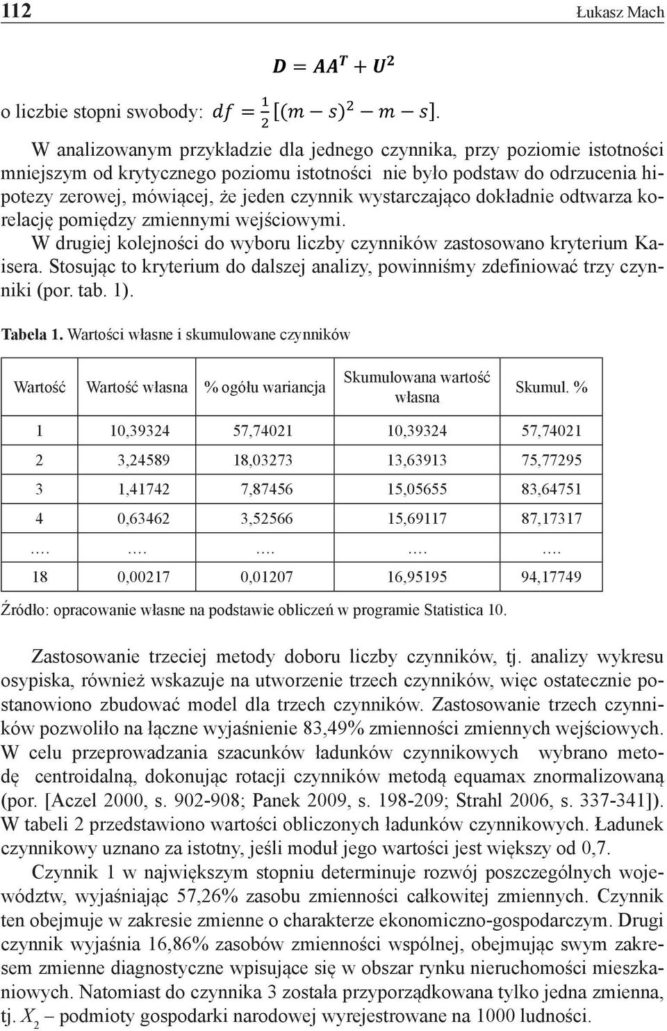 wystarczająco dokładnie odtwarza korelację pomiędzy zmiennymi wejściowymi. W drugiej kolejności do wyboru liczby czynników zastosowano kryterium Kaisera.