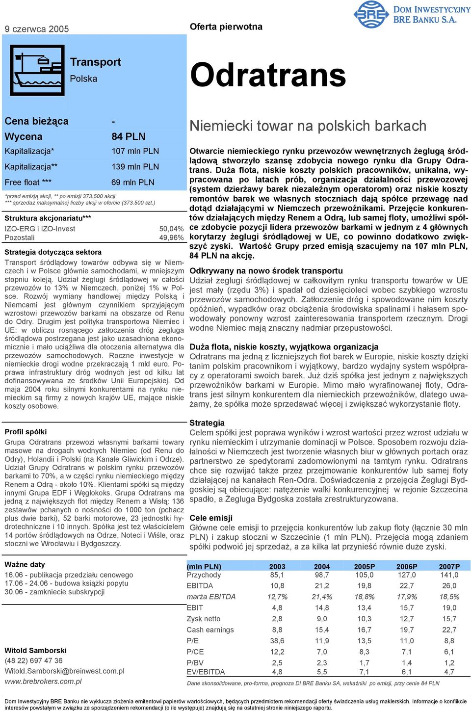 ) Struktura akcjonariatu*** IZO-ERG i IZO-Invest 50,04% Pozostali 49,96% Strategia dotycząca sektora Transport śródlądowy towarów odbywa się w Niemczech i w Polsce głównie samochodami, w mniejszym