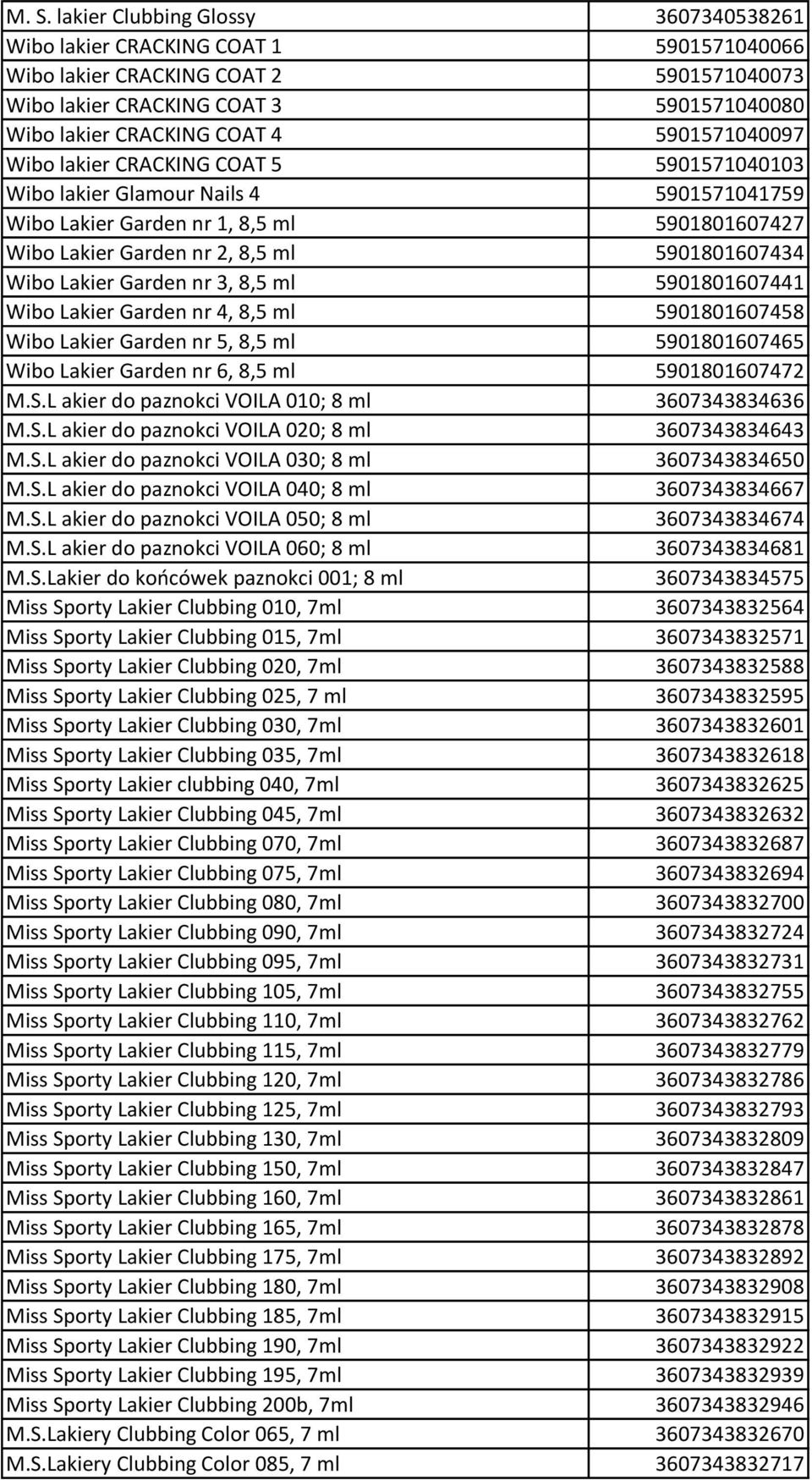 Lakier Garden nr 3, 8,5 ml 5901801607441 Wibo Lakier Garden nr 4, 8,5 ml 5901801607458 Wibo Lakier Garden nr 5, 8,5 ml 5901801607465 Wibo Lakier Garden nr 6, 8,5 ml 5901801607472 M.S.