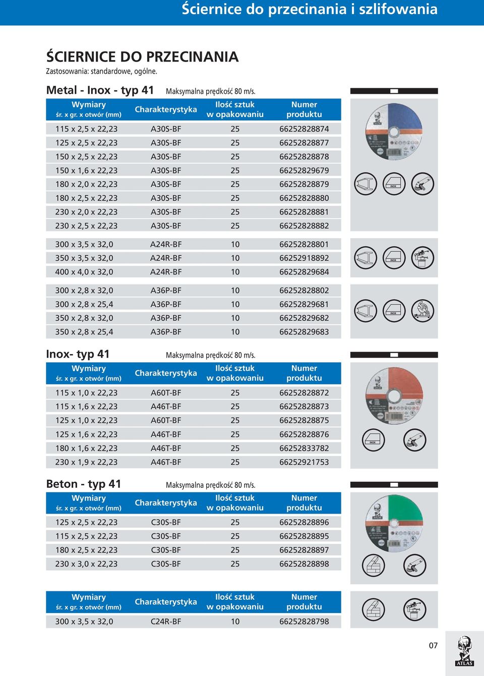 22,23 A30S-BF 25 66252828879 180 x 2,5 x 22,23 A30S-BF 25 66252828880 230 x 2,0 x 22,23 A30S-BF 25 66252828881 230 x 2,5 x 22,23 A30S-BF 25 66252828882 300 x 3,5 x 32,0 A24R-BF 10 66252828801 350 x