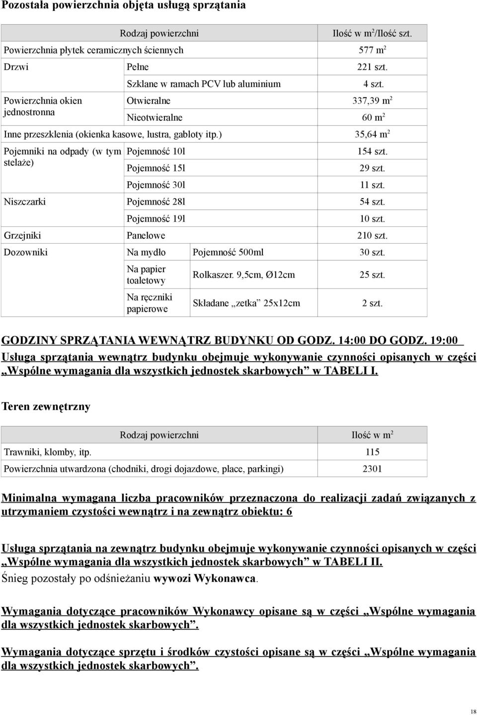 ) 35,64 m 2 Pojemniki na odpady (w tym stelaże) Pojemność 1l Pojemność 15l Pojemność 3l 154 szt. 29 szt. 11 szt. Niszczarki Pojemność 28l 54 szt. Pojemność 19l 1 szt. Grzejniki Panelowe 21 szt.