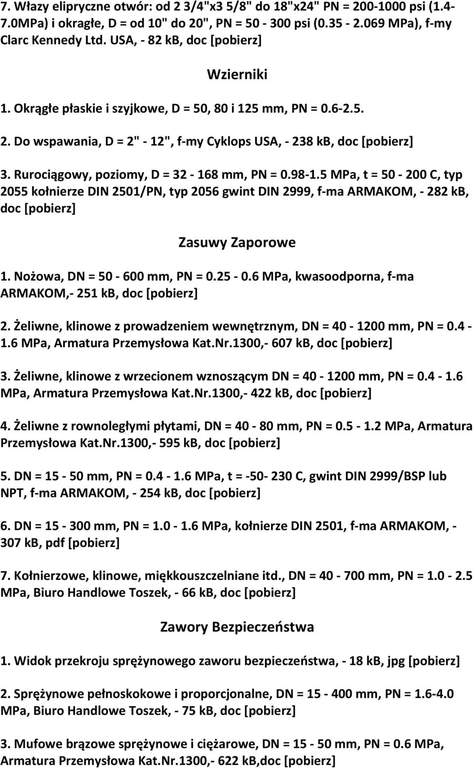 98 1.5 MPa, t = 50 200 C, typ 2055 kołnierze DIN 2501/PN, typ 2056 gwint DIN 2999, f ma ARMAKOM, 282 kb, doc Zasuwy Zaporowe 1. Nożowa, DN = 50 600 mm, PN = 0.25 0.