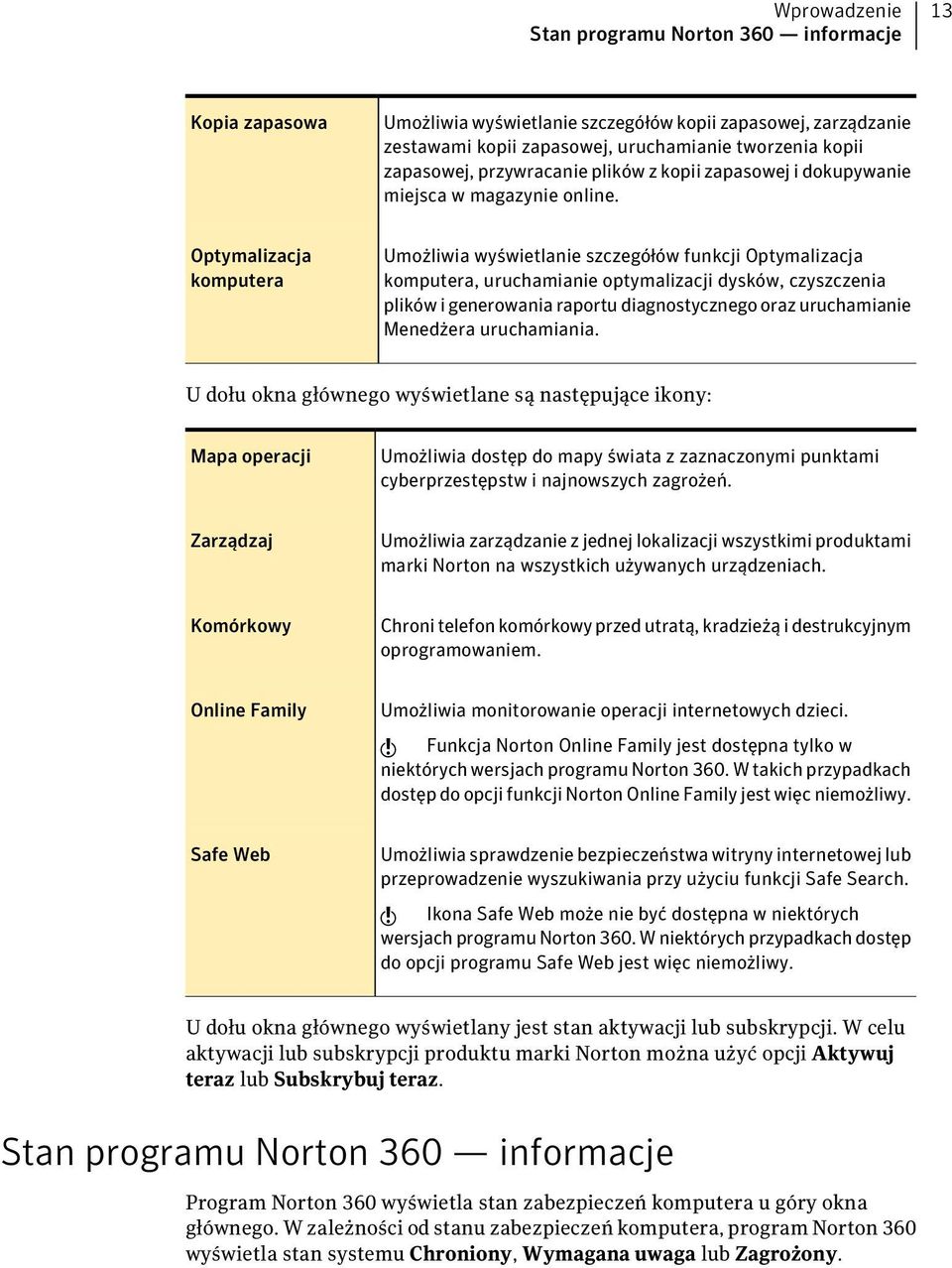 Optymalizacja komputera Umożliwia wyświetlanie szczegółów funkcji Optymalizacja komputera, uruchamianie optymalizacji dysków, czyszczenia plików i generowania raportu diagnostycznego oraz