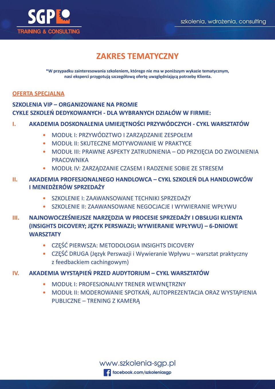 AKADEMIA DOSKONALENIA UMIEJĘTNOŚCI PRZYWÓDCZYCH - CYKL WARSZTATÓW MODUŁ I: PRZYWÓDZTWO I ZARZĄDZANIE ZESPOŁEM MODUŁ II: SKUTECZNE MOTYWOWANIE W PRAKTYCE MODUŁ III: PRAWNE ASPEKTY ZATRUDNIENIA OD