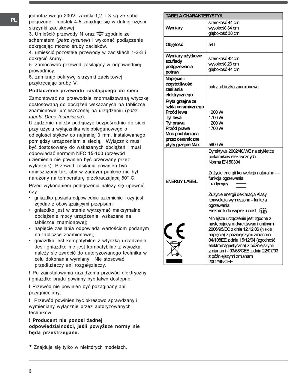 . zamocować przewód zasilający w odpowiedniej prowadnicy. 6. zamknąć pokrywę skrzynki zaciskowej przykręcając śrubę V.