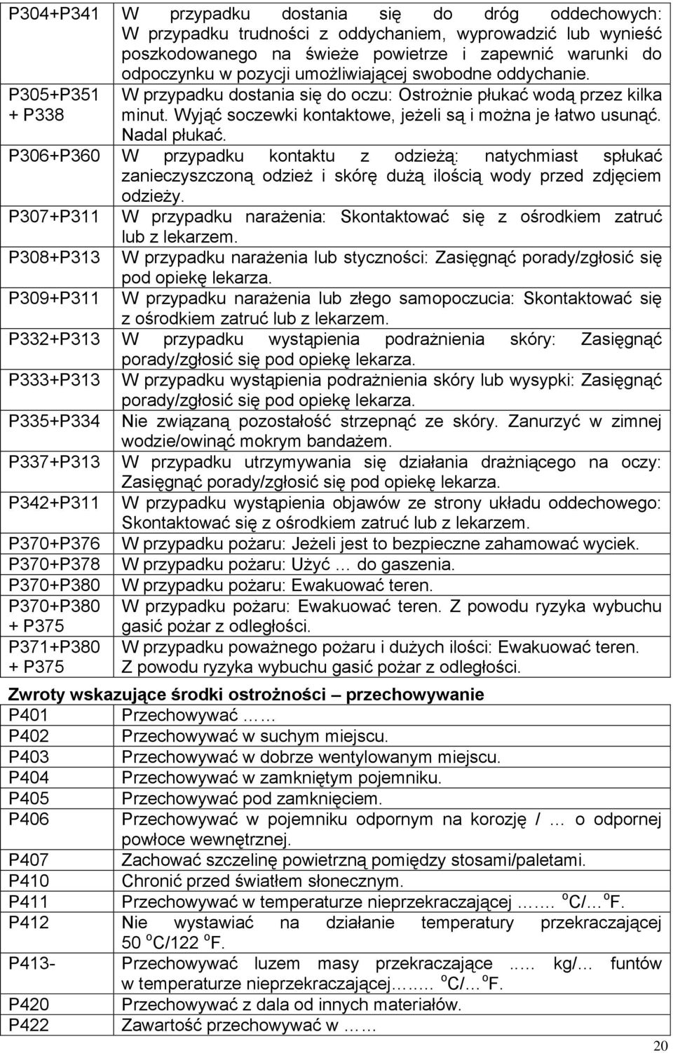 Nadal płukać. P306+P360 W przypadku kontaktu z odzieżą: natychmiast spłukać zanieczyszczoną odzież i skórę dużą ilością wody przed zdjęciem odzieży.