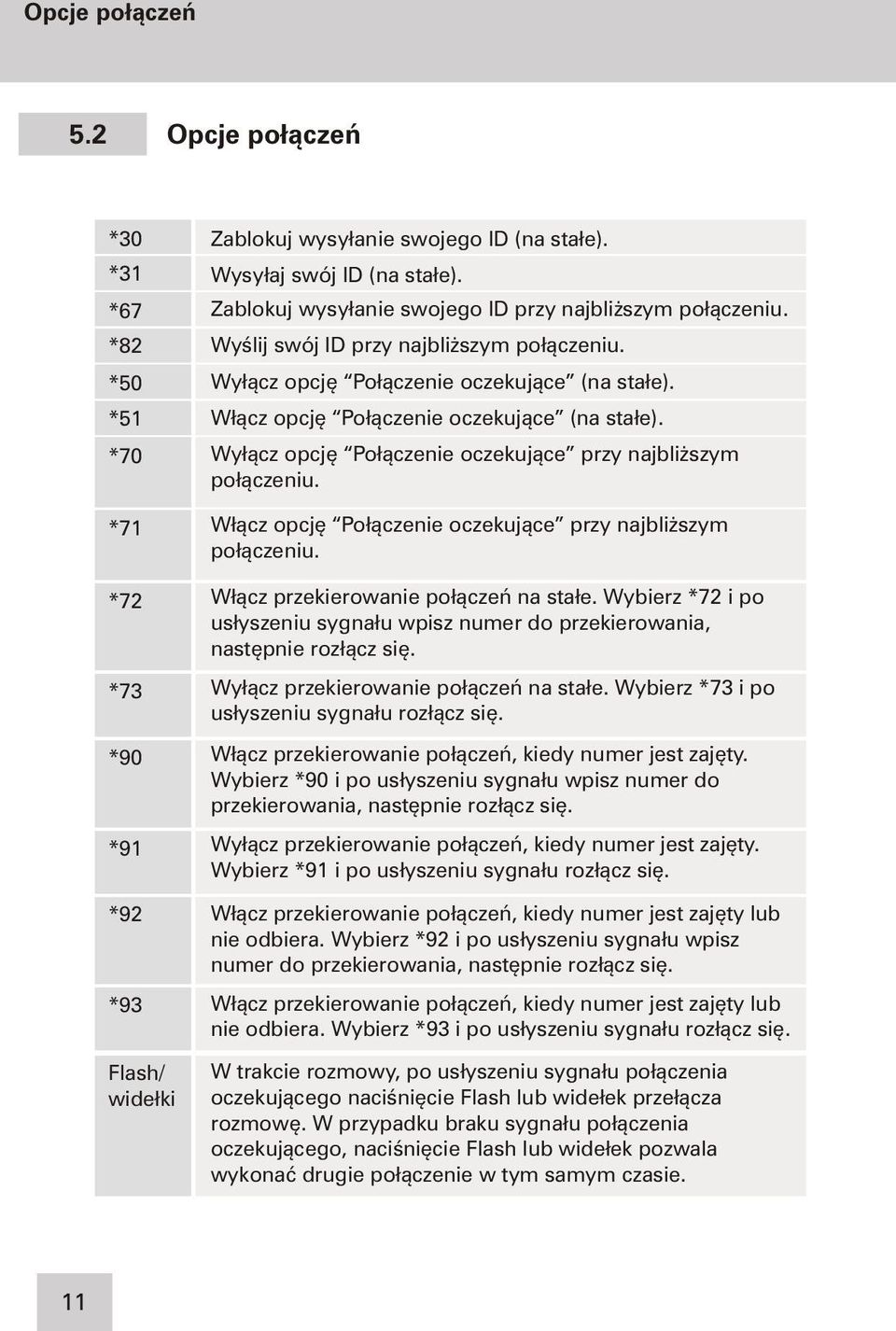 W³¹cz opcjê Po³¹czenie oczekuj¹ce przy najbli szym po³¹czeniu. *72 W³¹cz przekierowanie po³¹czeñ na sta³e. Wybierz *72 i po us³yszeniu sygna³u wpisz numer do przekierowania, nastêpnie roz³¹cz siê.