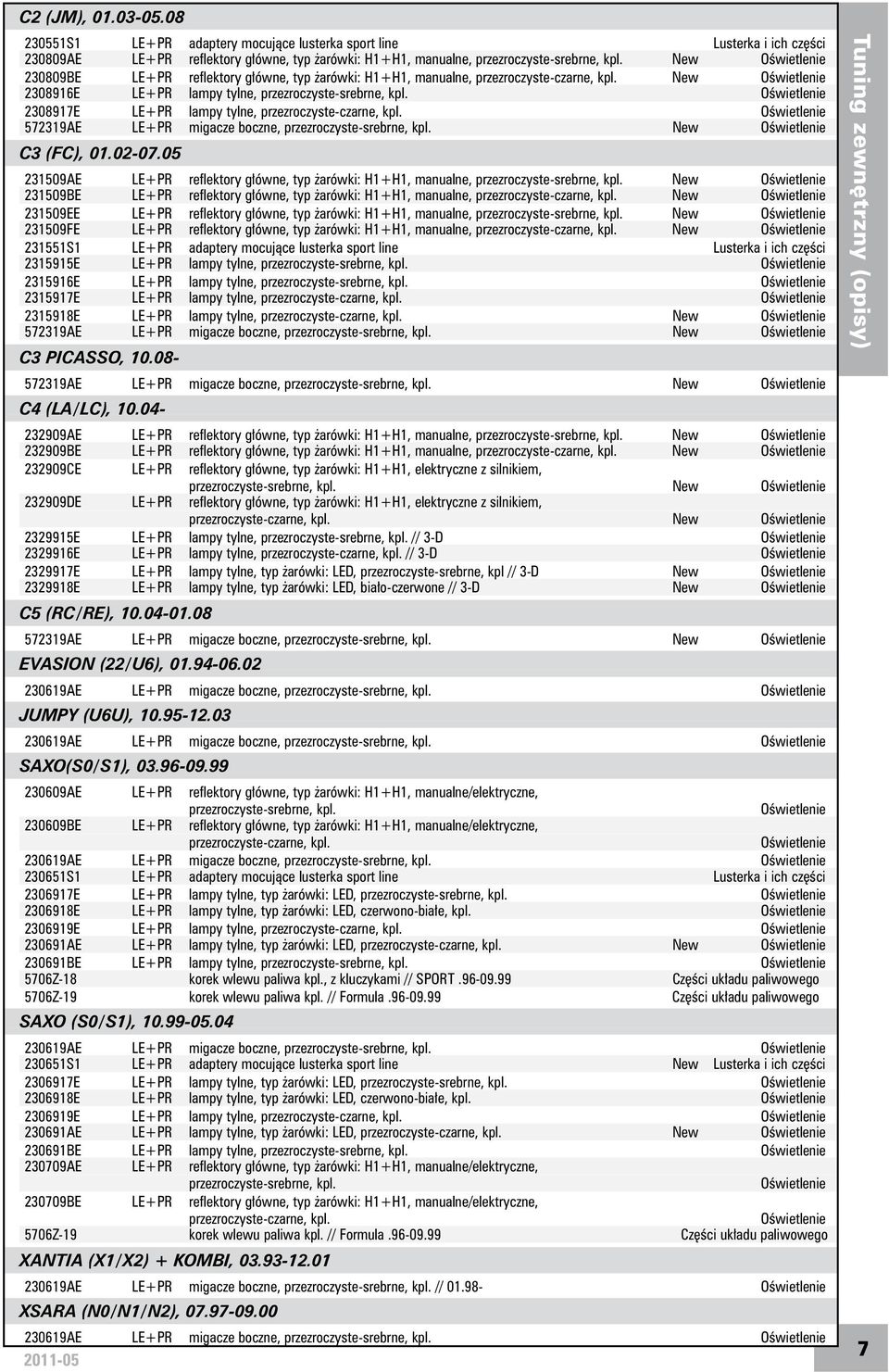 manualne, New Oświetlenie 2308916E lampy tylne, Oświetlenie 2308917E lampy tylne, Oświetlenie 572319AE migacze boczne, New Oświetlenie C3 (FC), 01.02-07.