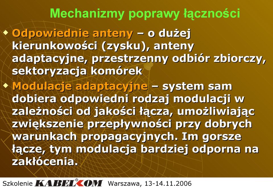 dobiera odpowiedni rodzaj modulacji w zależności od jakości łącza, umożliwiając zwiększenie