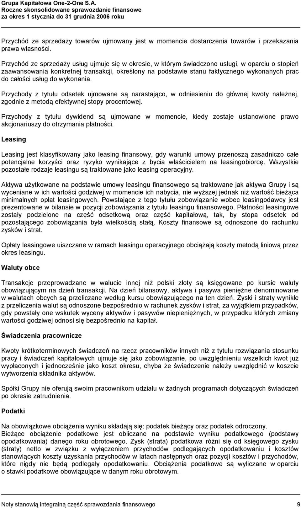 Przychód ze sprzedaży usług ujmuje się w okresie, w którym świadczono usługi, w oparciu o stopień zaawansowania konkretnej transakcji, określony na podstawie stanu faktycznego wykonanych prac do