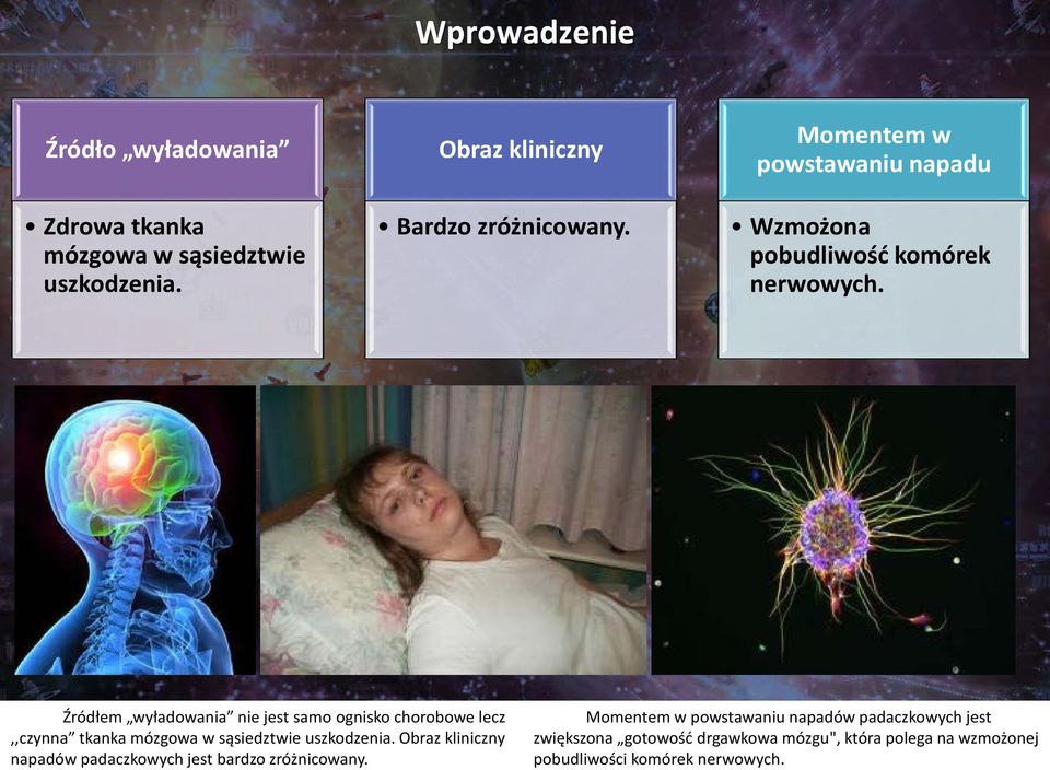 Źródłem wyładowania nie jest samo ognisko chorobowe lecz,,czynna tkanka mózgowa w sąsiedztwie uszkodzenia.