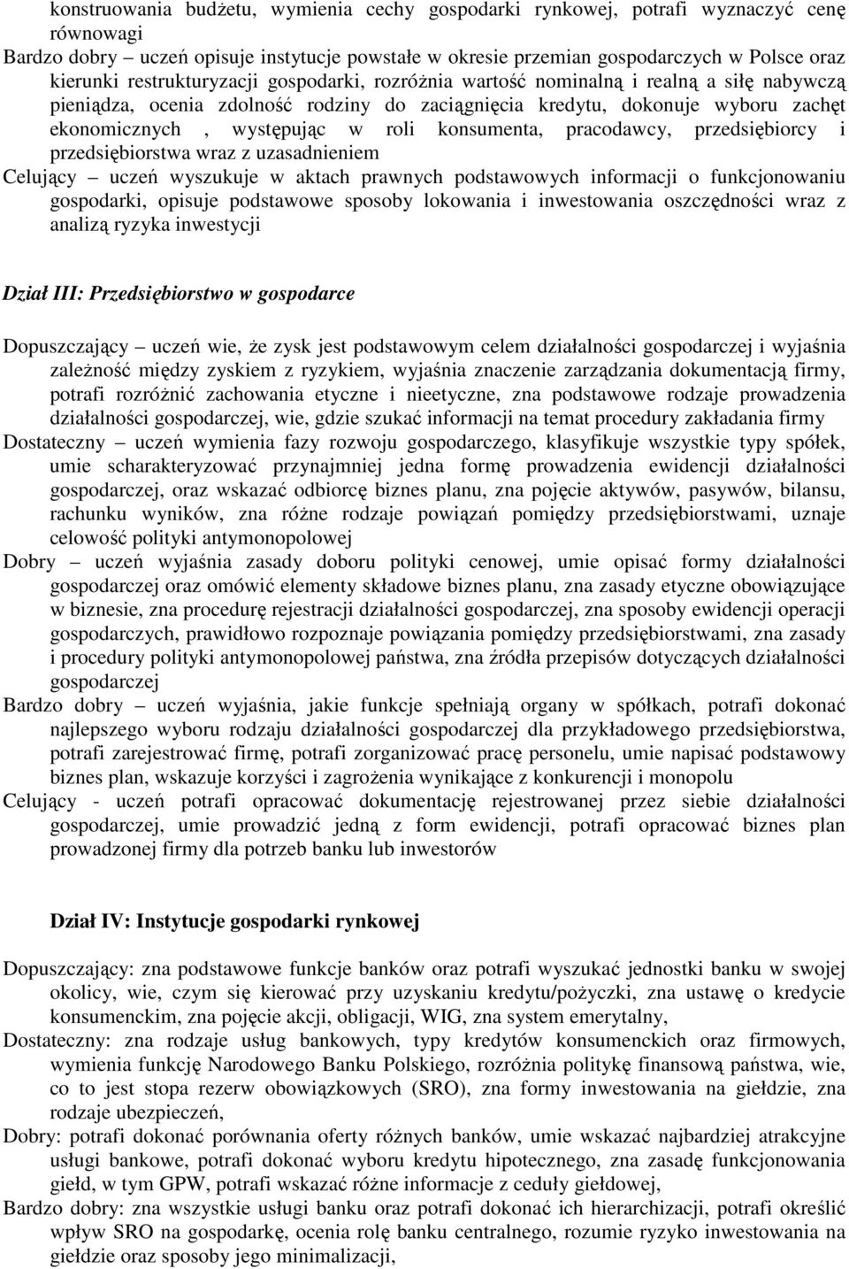 konsumenta, pracodawcy, przedsiębiorcy i przedsiębiorstwa wraz z uzasadnieniem Celujący uczeń wyszukuje w aktach prawnych podstawowych informacji o funkcjonowaniu gospodarki, opisuje podstawowe