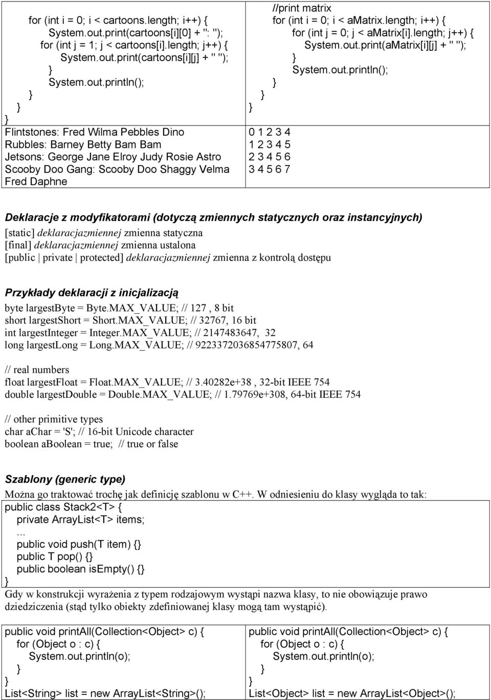 print(cartoons[i][j] + " "); System.out.